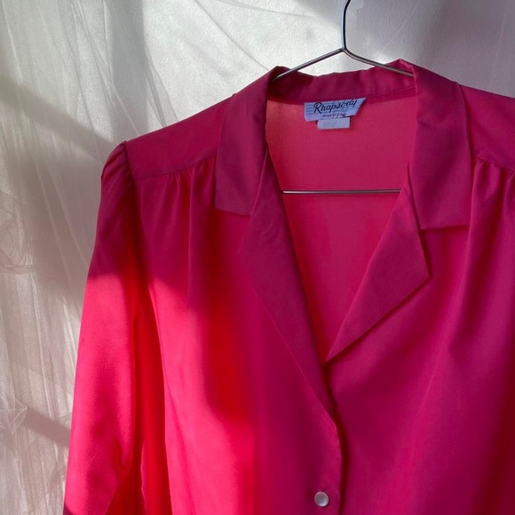 Vintage Bright Pink Button Up Blouse - Picture 3 of 4